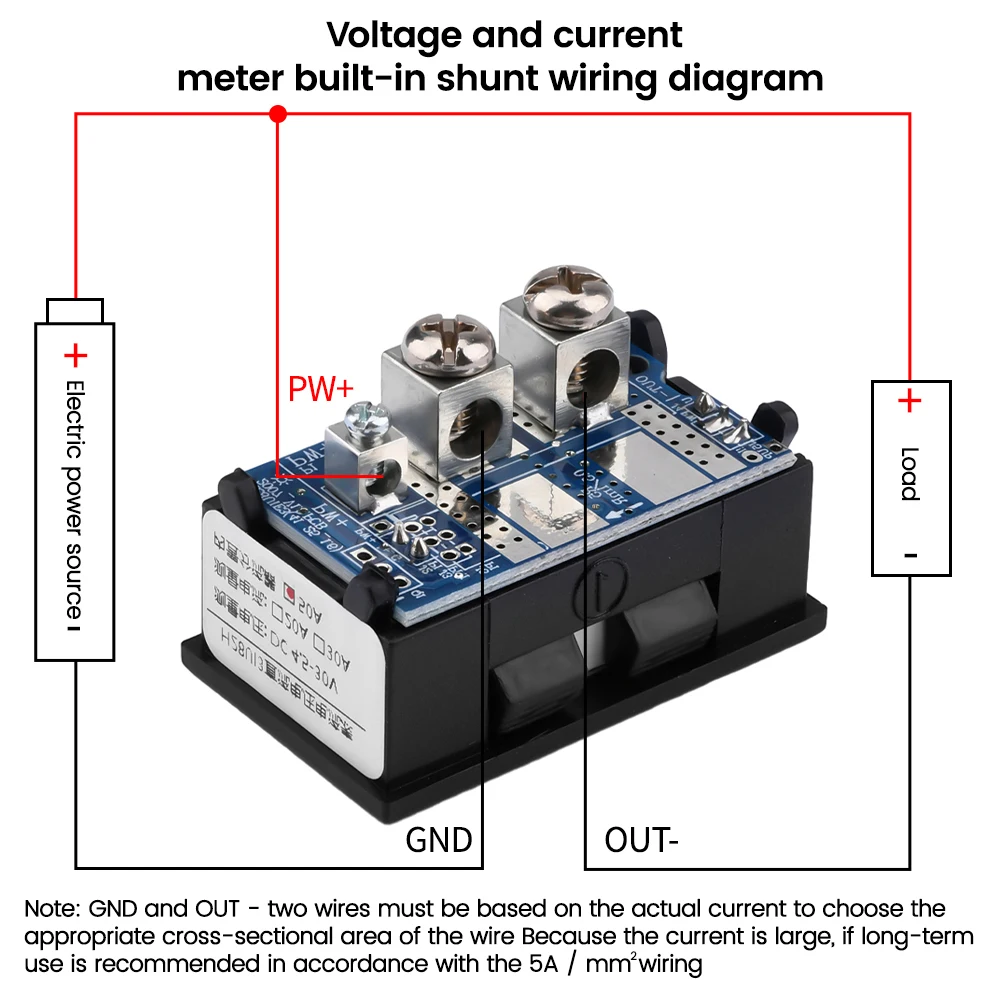 DC4.5V~30V 30A 50A Voltmeter Ammeter LED Digital Display Built-in Shunt with Trimmer Voltage and Current Monitoring Instruments