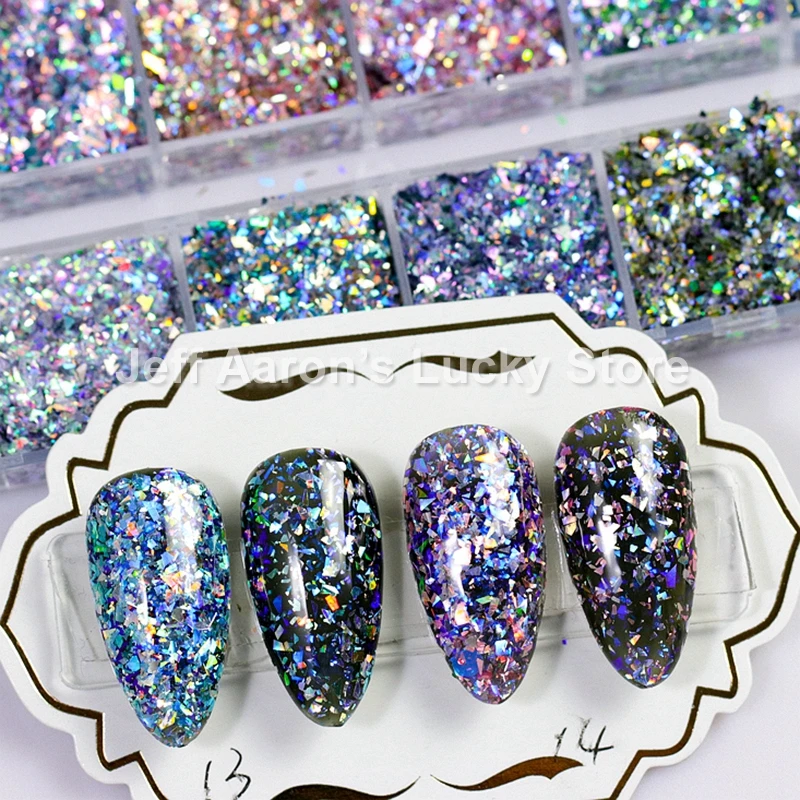 Gel de uñas en polvo con purpurina, lentejuelas, forma Irregular, camaleón para decoraciones de Arte de uñas, 12 colores