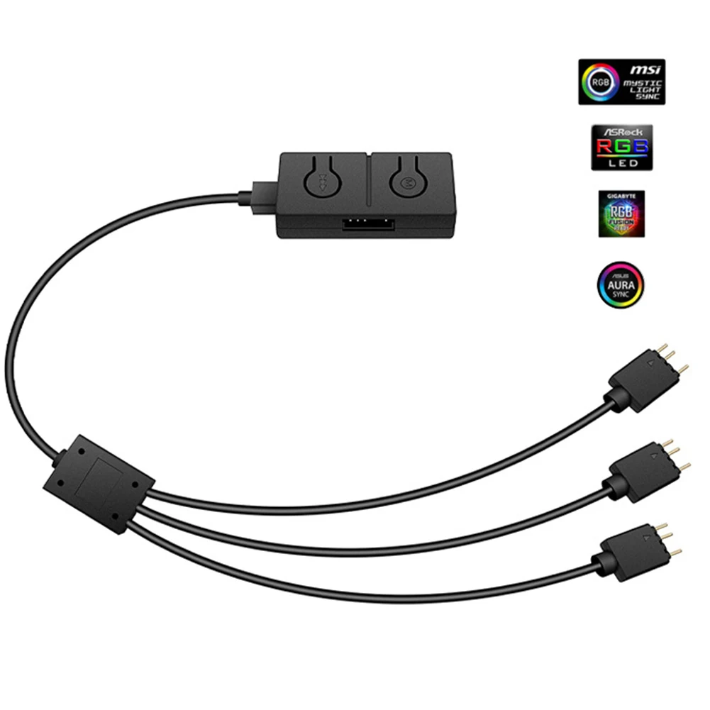 Sincronização do conversor RGB com placa-mãe embutida 50 modos de cor com divisor de 3 vias 5V/3 pinos ADD-RGB para adaptador 12V/4PIN