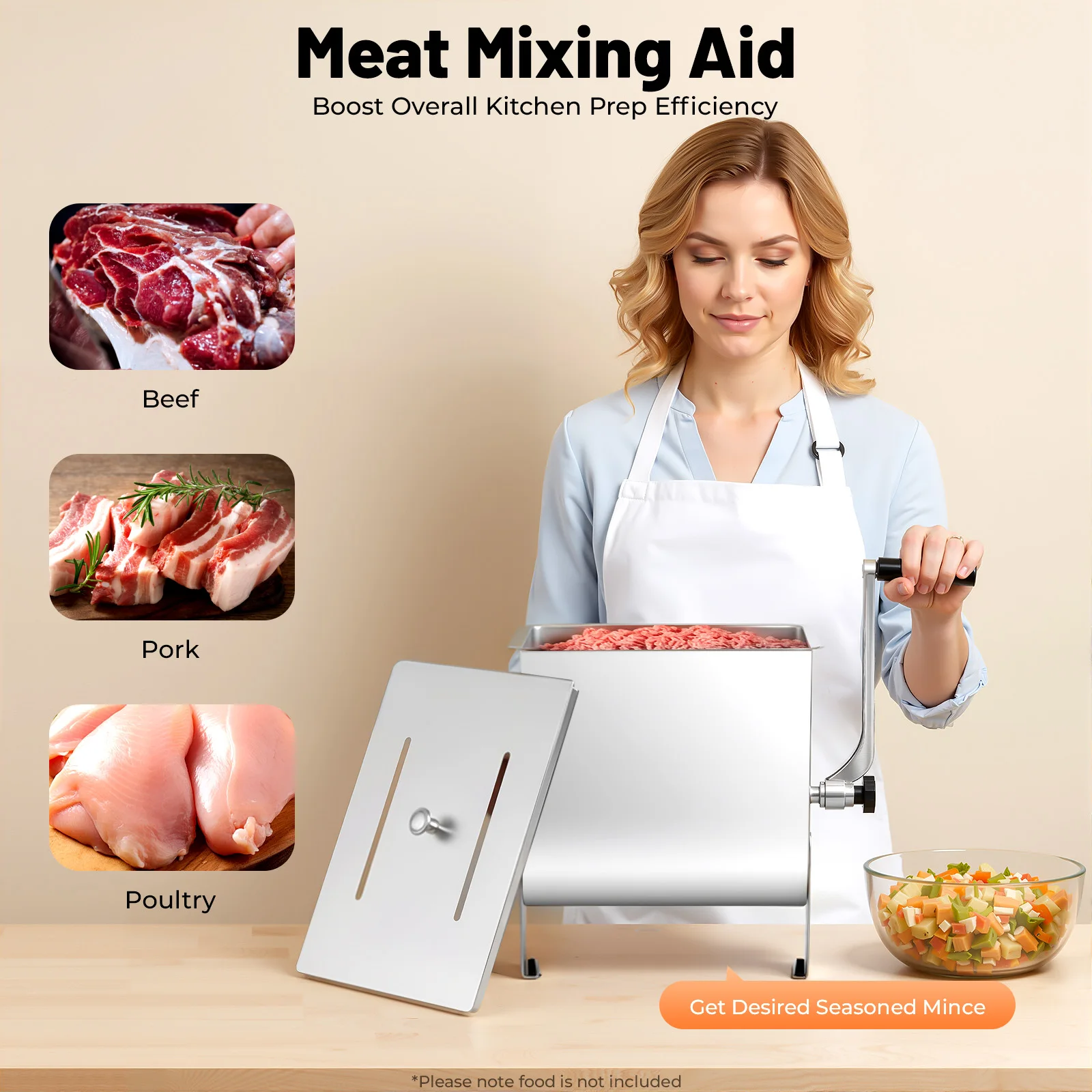20lbs Manual Meat Mixer Stainless Steel Meat Mixer for Sausage Manual Meat Grinder Sausage Mixer Machine Meat Processing Equipment for Seasonings