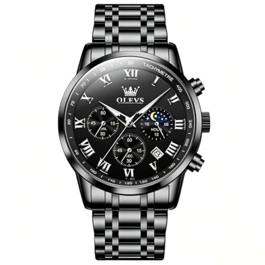 

OLEVS Mens Watches Luxury Big Face Waterproof Stainless Steel Analog Quartz Multifunctional Luminous Date Two Tone Fashion Dres