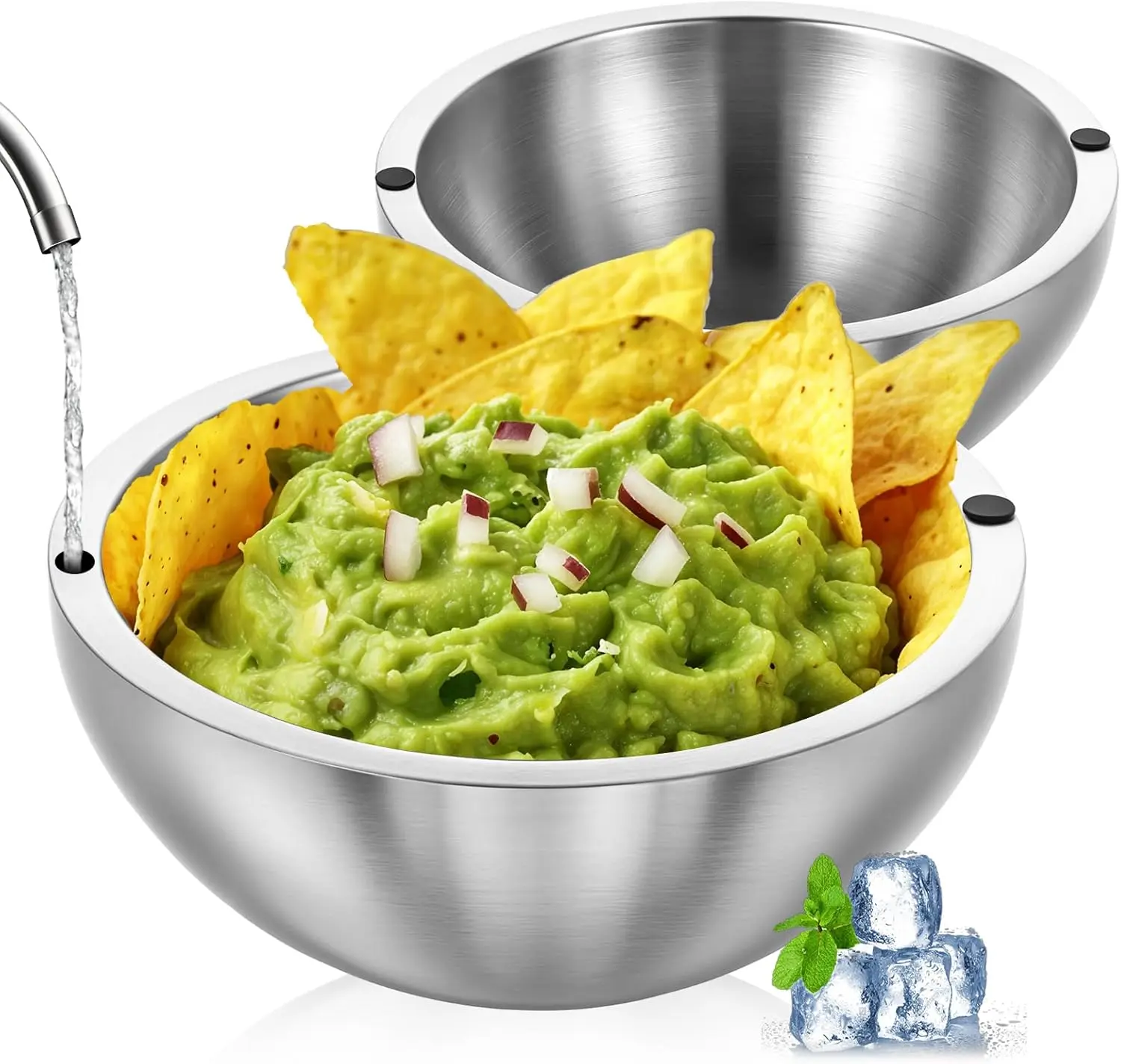 Dip Bowl,Large Heat Insulated Stainless Steel Bowls Ideal for Guacamole Salsa,Double Walled Insulated Cold or Hot Serving Bowl