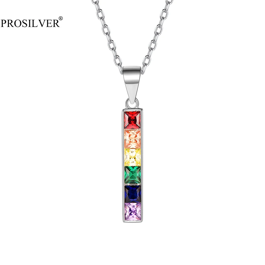 PROSILVER 925 Sterling Silver AAA+Cubic Zircon Crystal Pendant LGBT Gay Pride Jewelry Necklace Chain Gift for Men/Women