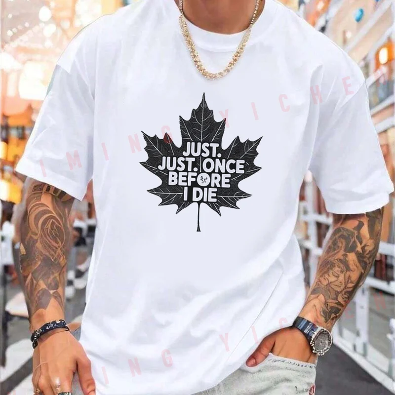 Iconic Maple Leaf Print Motorcycle T-Shirt Men Hip Hop Streetwear Unisex Casual Fashionable Short Sleeve Tops