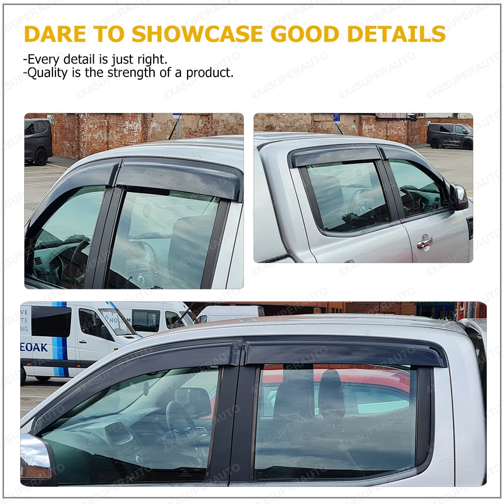 Window Deflector Rain Guard For Ford Ranger 2012~2022 Wildtrak Raptor XLT XL T6 T7 T8 Side Window Deflectors Smoked Black 4PCS