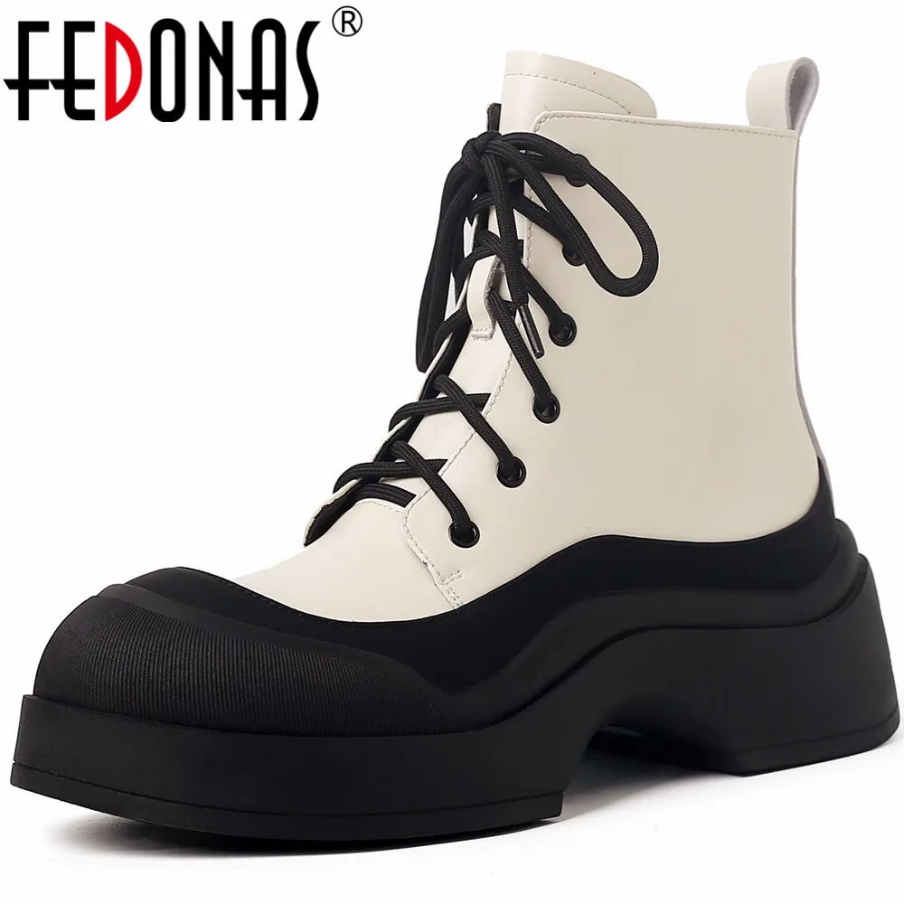 

FEDONAS Women Genuine Leather Ankle Boots Round Toe Cross-Tied Popular Casual Shoes Woman 2024 Autumn Winter Motorcycle Boots