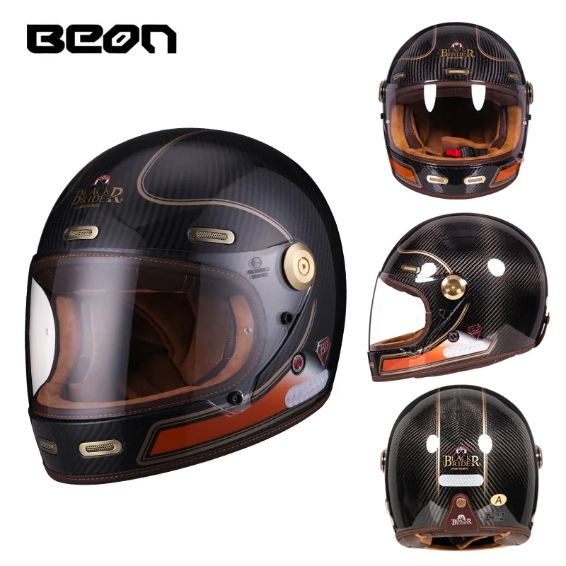 BEON B512 BR512 Volledige Gezicht Koolstofvezel Helm Motocross Vintage Motorfiets Scooter Autocycle Retro Helmen ECE Cascos De Moto