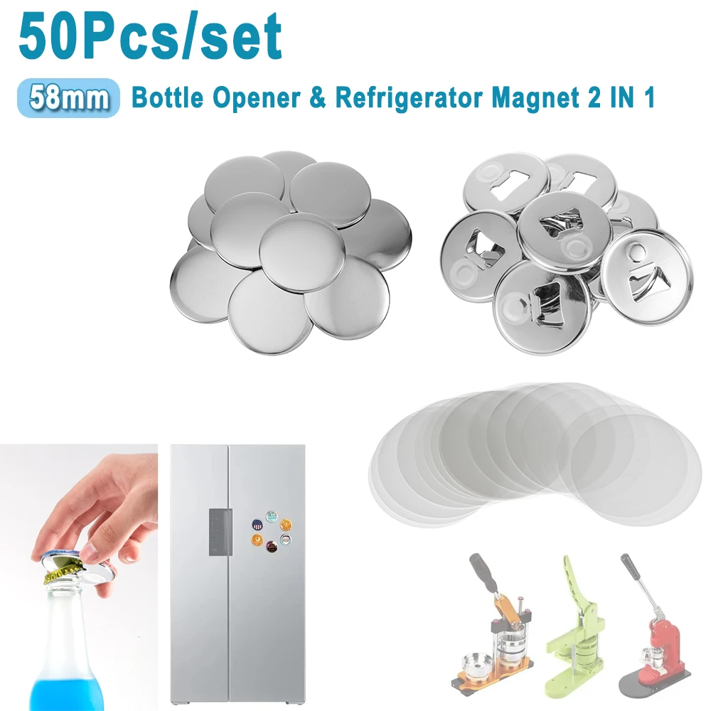 

50pcs Button Badge Suppiles 58mm Bottle Opener & Refrigerator Magnet 2 in 1 for 58mm Button Badge Materials DIY Gift Materials