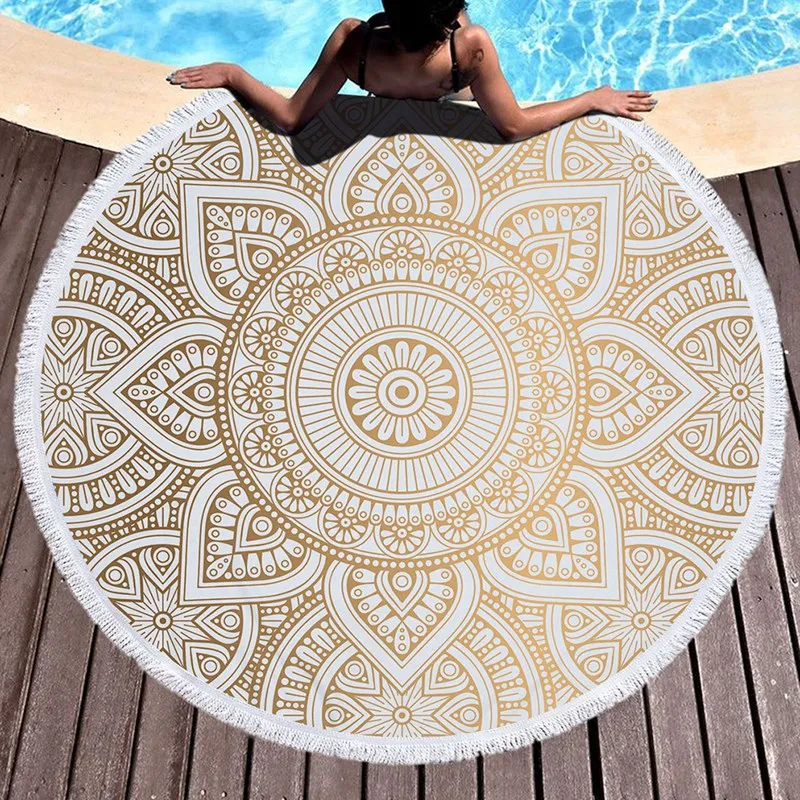 

ABHU Round Microfiber Mandala Beach Towel Indian Hippie Boho Beach Towel With Tassels Oversized Wrap Blanket Travel Tapestry