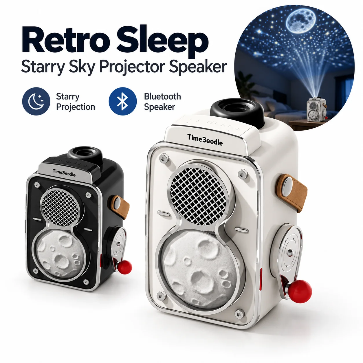 Star Projector Bluetooth Speaker White Noise Machine Retro Camera Galaxy Night Light Moon Planet Projector for Bedroom