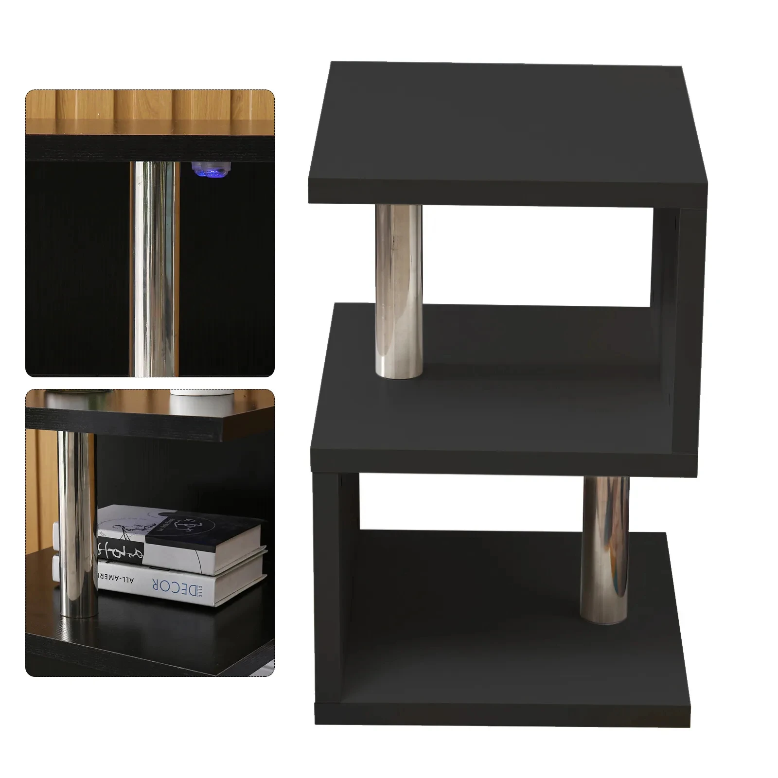 S Coffee Table Highlight B (Black) Modern LED Highlight Coffee Sofa Side Table End Table Furniture Black