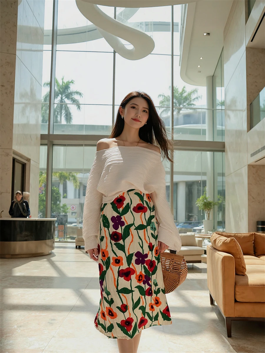 Saias femininas cintura alta estampa floral saia plissada design estético leve para festa de praia ou verão roupas diárias macias