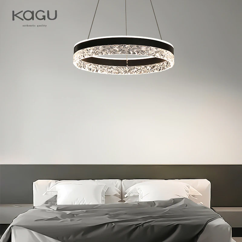 Imagem -02 - Lustre Led Moderno Minimalista Iluminação Doméstica Anéis de Cristal Lustre Montado no Teto Lâmpada Pendurada Moldura Preto e Branco