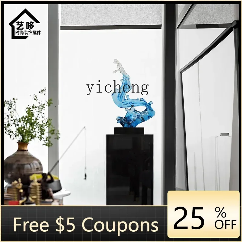 

B1 imitation glazed transparent blue splash wave abstract sculpture living room cabinet next to the entrance ornament home decor