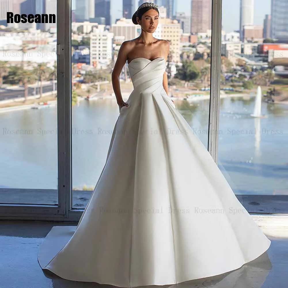Personalizado requintado 2025 a linha vestido de casamento sem mangas plissado drapeado plissado sem alças aberto volta vestidos de noiva robe de mariée