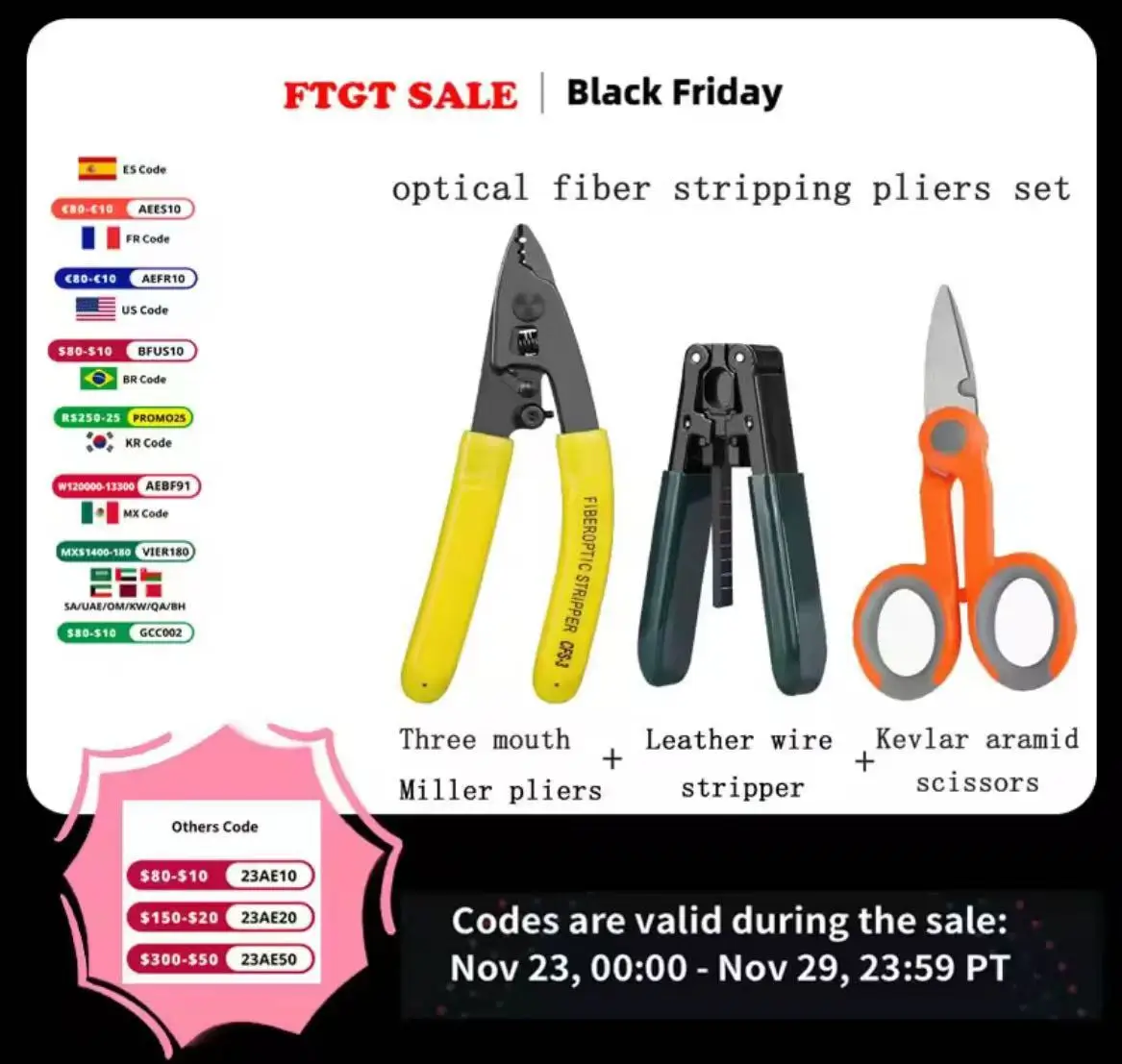 3 packs Fiber Optic Tool Kit There Hole Pliers Stripper and Fiber Optic Stripper CFS-3 and Kevlar aramid Scissors