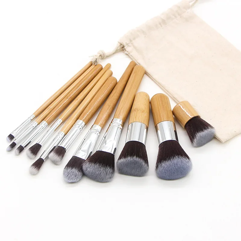 New 11Pcs Bamboo Handle Makeup Brush Set Loose Powder Blush Eyeshadow Brush Beauty Tool