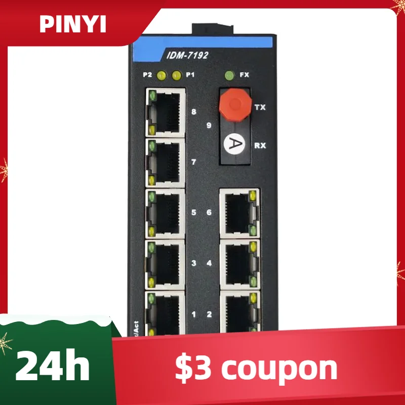 IDM-7192-FC1 DIN Rail 9-Port Industrial 100M Ethernet Switch 1 Optical 8 Electrical Fiber Transceiver