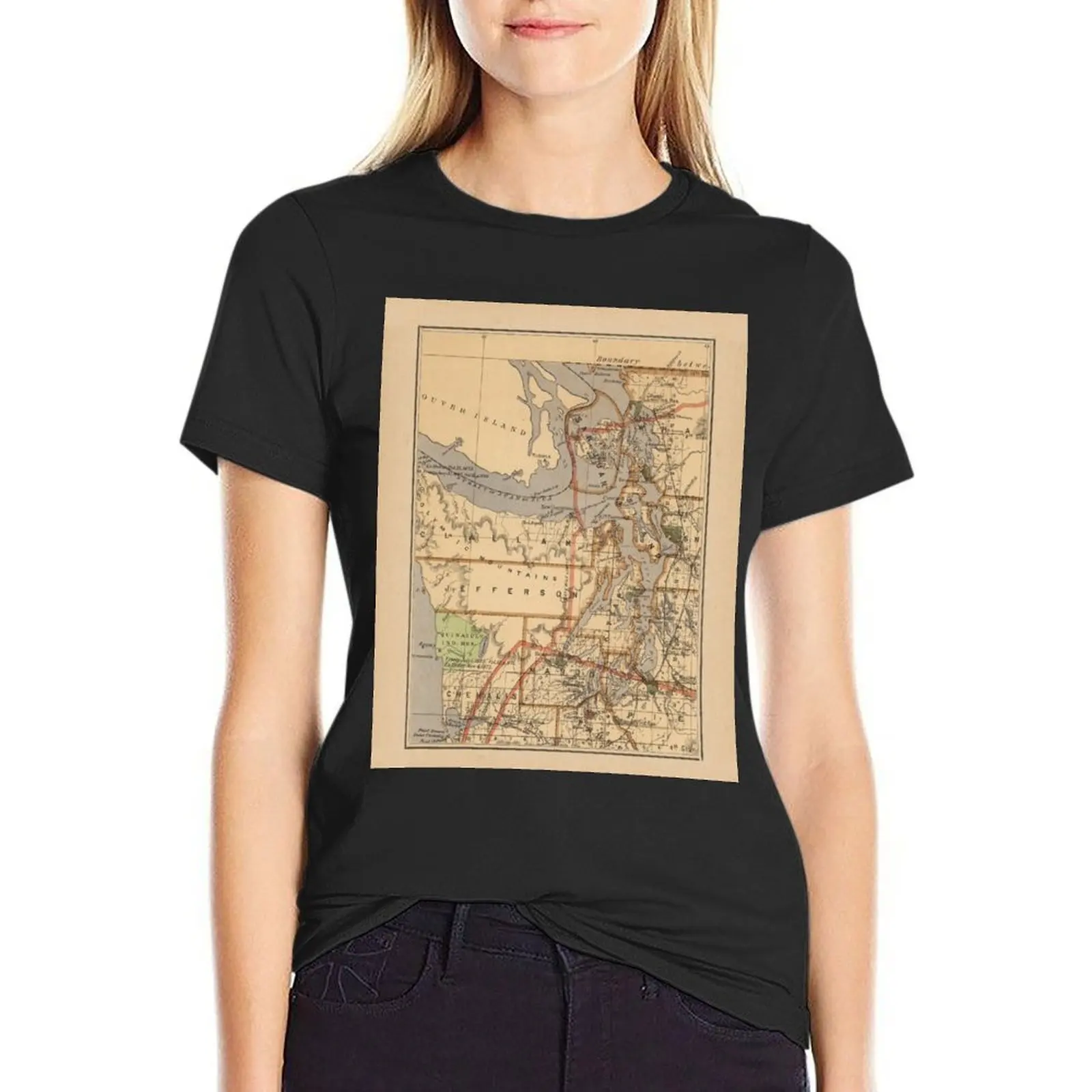 

Vintage Map of The Puget Sound (1876) T-Shirt lady clothes tees korean fashion Blouse clothes for woman