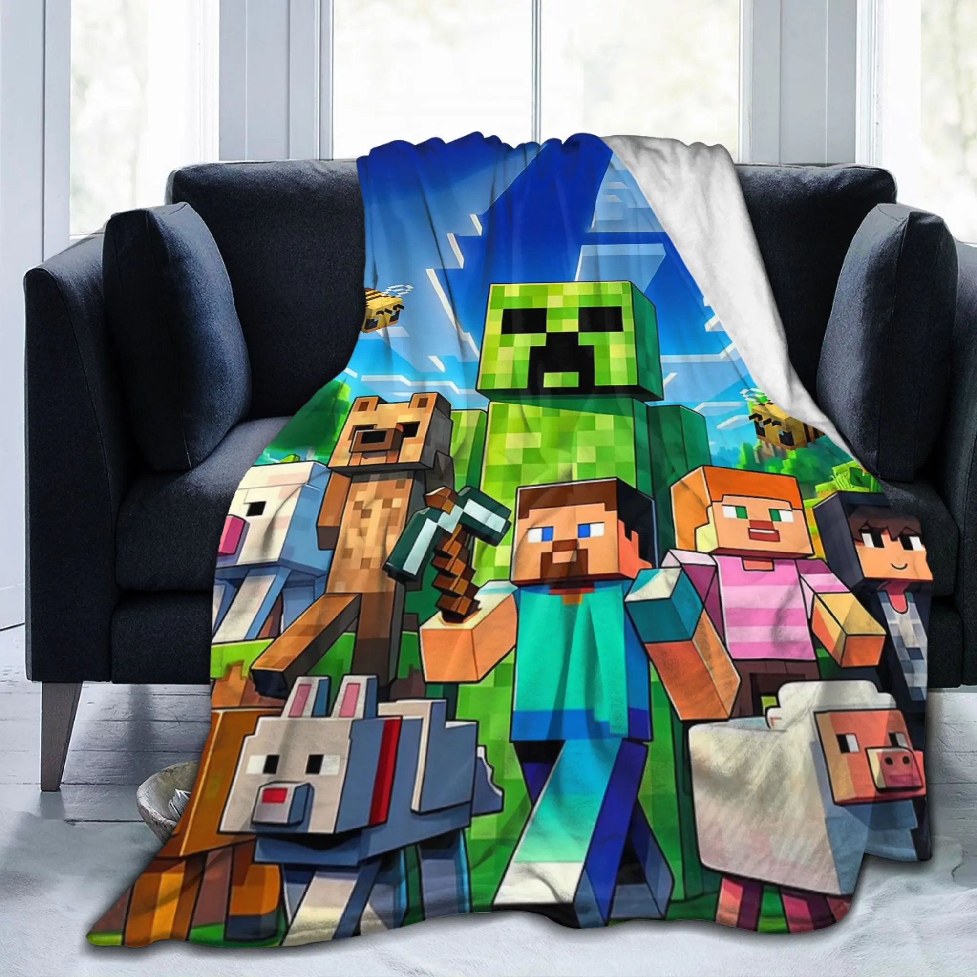 M-Minecrafts Creeper Squad Blankets Quality Soft Warm  Bedding Throws Autumn Picnic Living Room Aesthetic Bedspread
