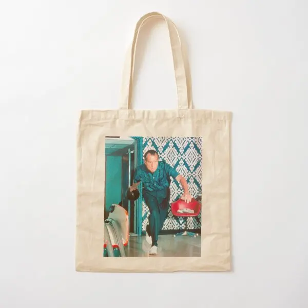 President Richard Nixon Bowling At The W  Canvas Bag Fashion Reusable Fabric Women Foldable Tote Shopper Shoulder Bag Printed