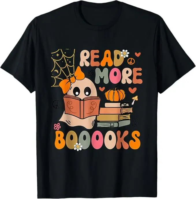 Cute Booooks Ghost Read More Books Funny Teacher Halloween T-Shirt