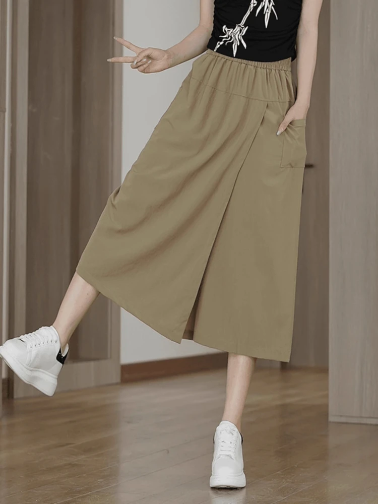 

High Waist Casual Eighteen Pants Women's Summer Cool Feeling Versatile Wide Leg Skirt Pants Korean Sle Loose Fit Trousers