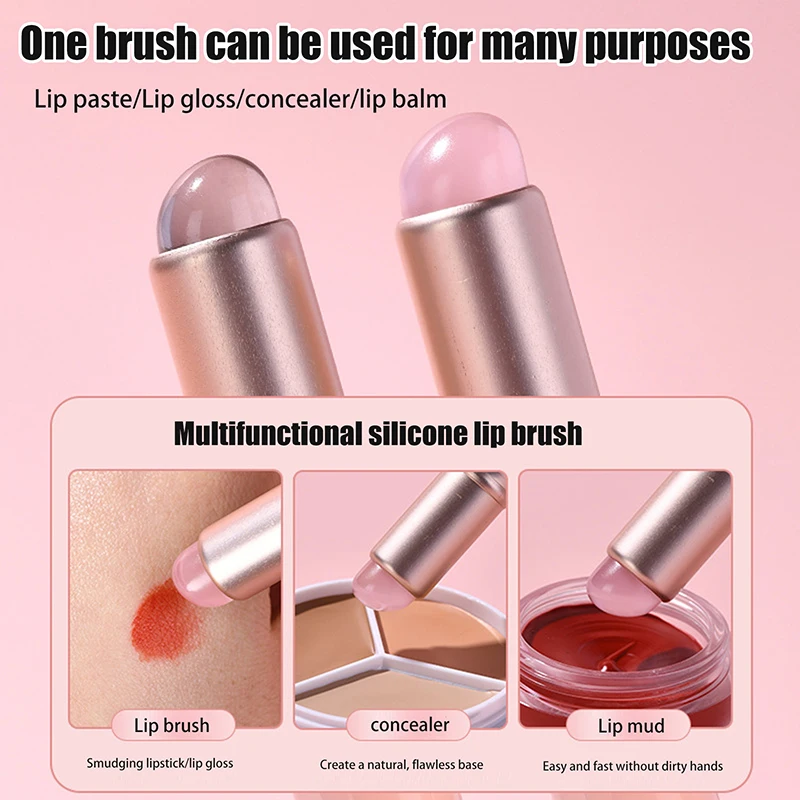 Mini Siliconen Lippenborstel Met Deksel Ronde Kop Make-Up Borstel Lippenstift Applicator Multi-Use Mini Concealer Borstel Draagbare Make-Up Tool