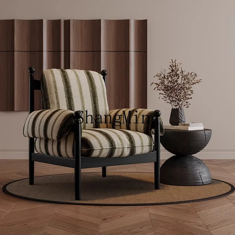 

FG retro red black solid wood sofa chair resting sofa medium antique leisure chair lazy single chair