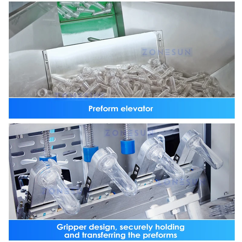 ZONESUN Máquina De Moldagem Por Sopro De Estiramento Automático, água Suco Recipientes Equipamentos, Garrafas PET Pré-formas, 6 Cavidade, ZS-SBM32A