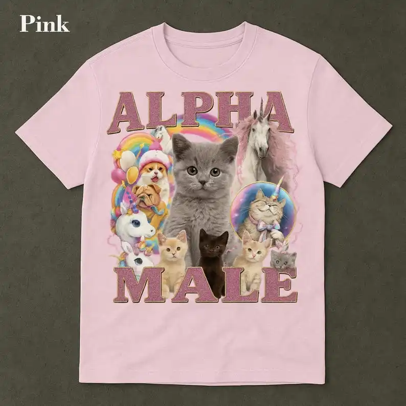 

Футболка Alpha Male с забавным котенком, унисекс, оверсайз, стильная одежда, подходит для всех сезонов, уличная мода, трендовая, из хлопка