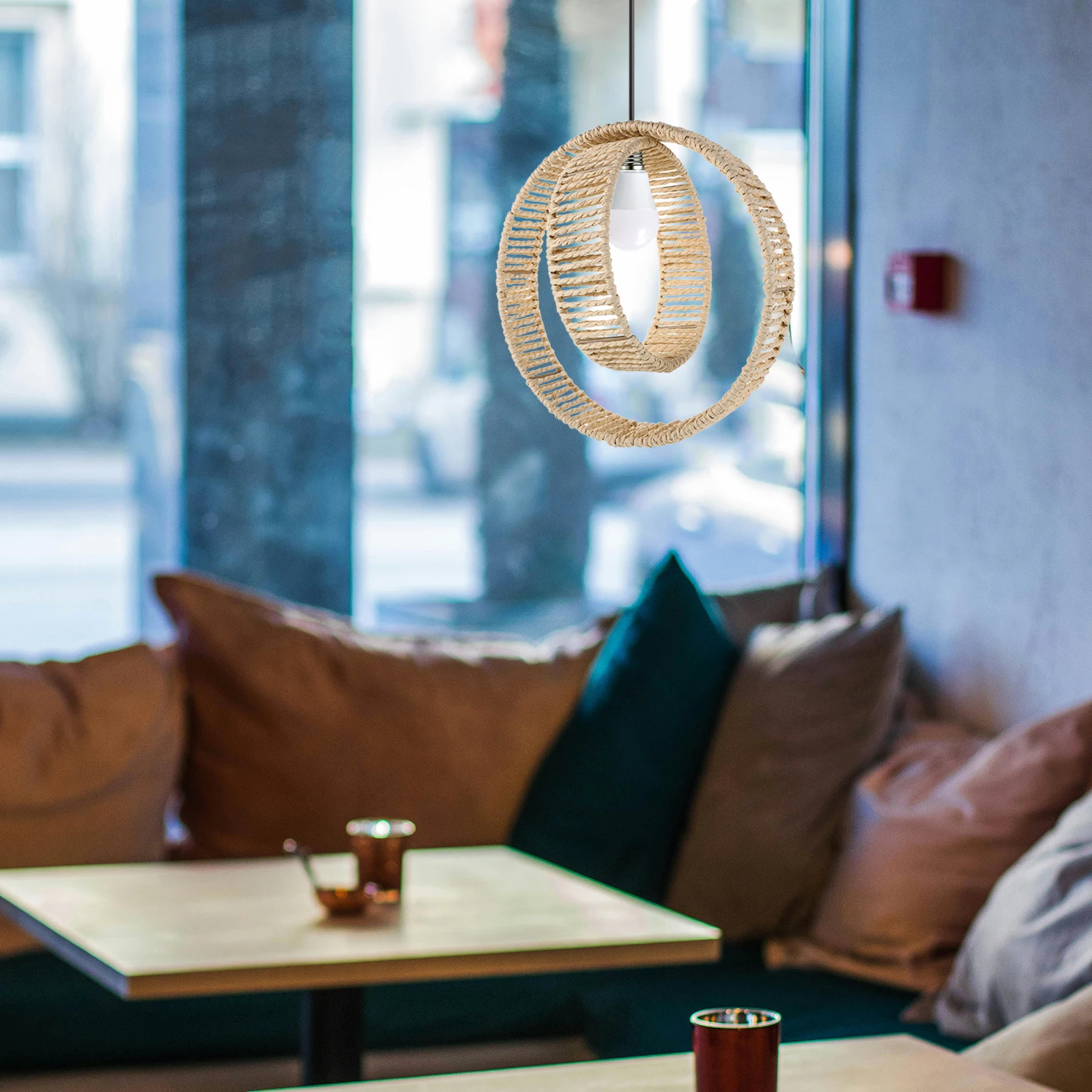 

Handwoven Paper Rope Lampshade Bohemian Style Ceiling Light Shade Replacement Pendant Lamp Cover for Chandeliers Woven