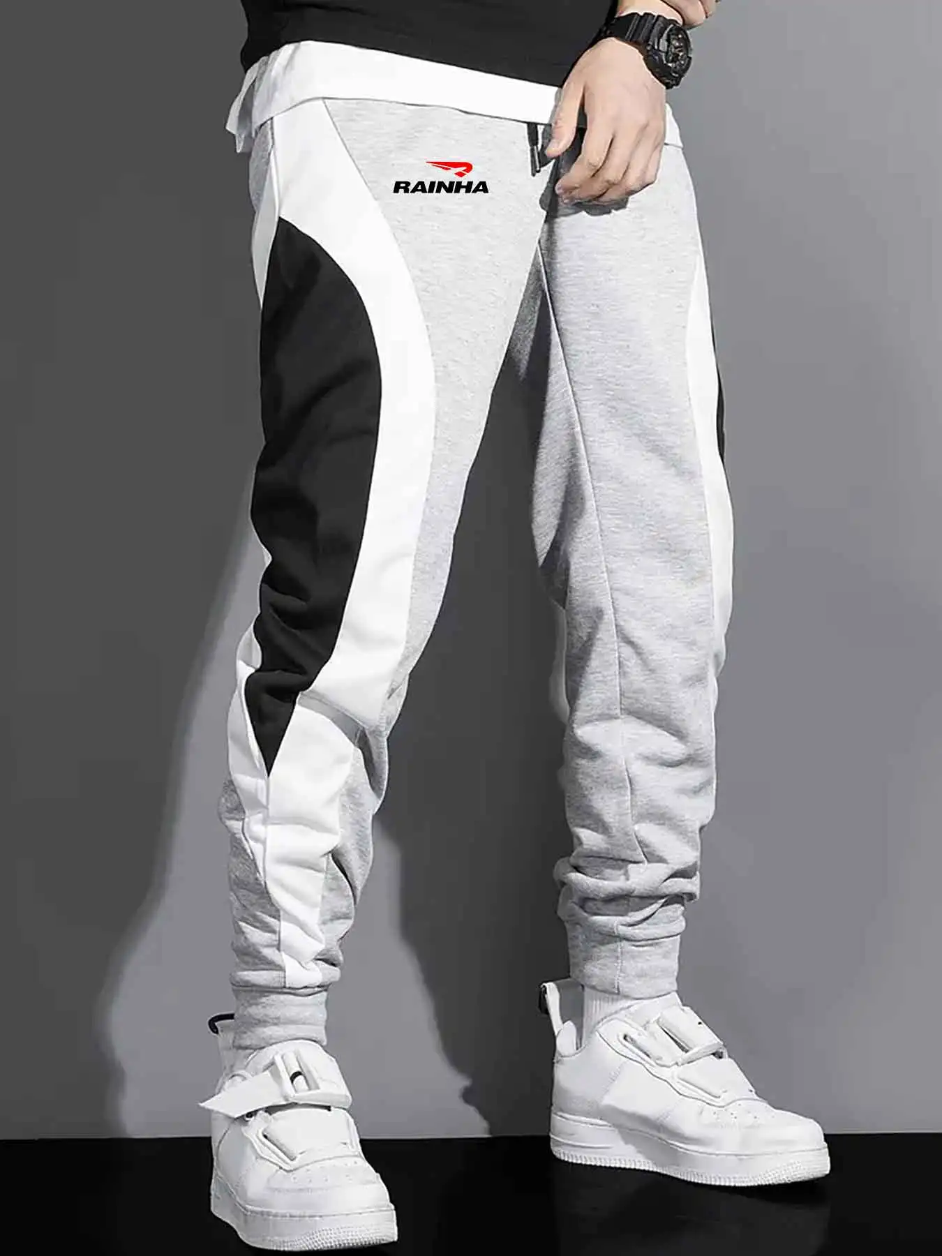 

Men'S Casual Color Block Joggers - Loose Fit, Elastic Waistband, Drawstring, Pockets, All-Season Comfort, Black & White Striped