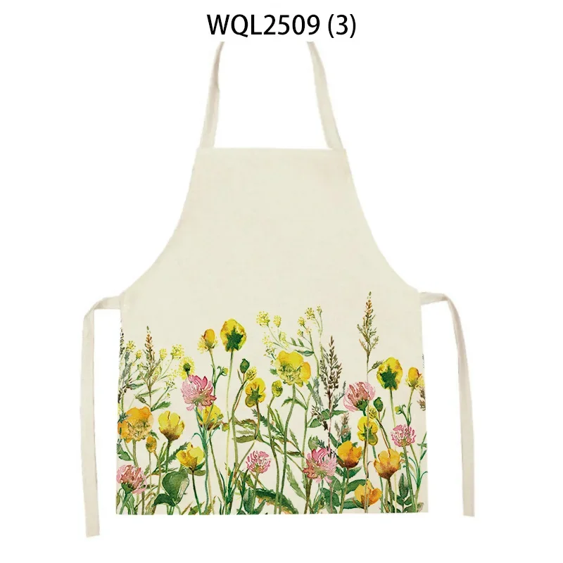 Fresh Simple Floral Pattern Linen Sleeveless Hand Rub Waist Apron Adult Home Decoration Kitchen Cleaning Tools Tablier Cuisine