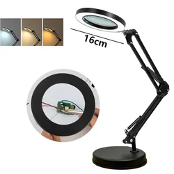 8X Multifunction Magnifying Glass with Led Lights 3 Color Table Lamp Magnifier for Reading Soldering Iron Repair Skincare Beauty