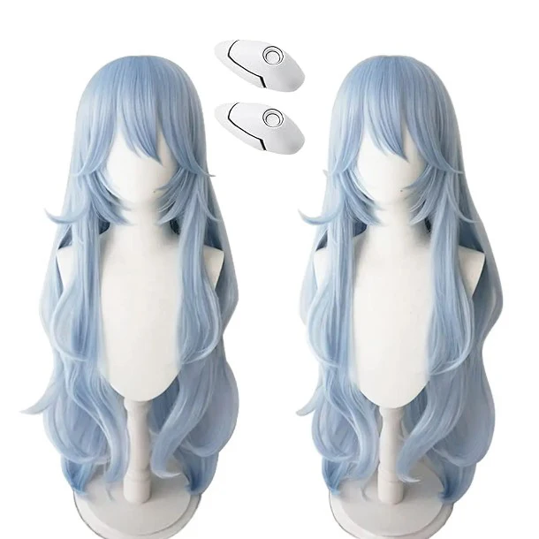 Rei Ayanami Anime-Perücke, Kostüm, Charakter, lang, gewellt, hellblau, Party, Cosplay, Perücke oder Haarnadeln, Kunsthaar