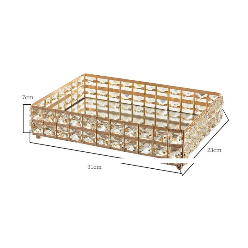 Crystal Mirrored Cosmetic Tray Organiser Metal Decorative Vanity Tray Plate Holder for Perfume Cosmetics Makeup Storage