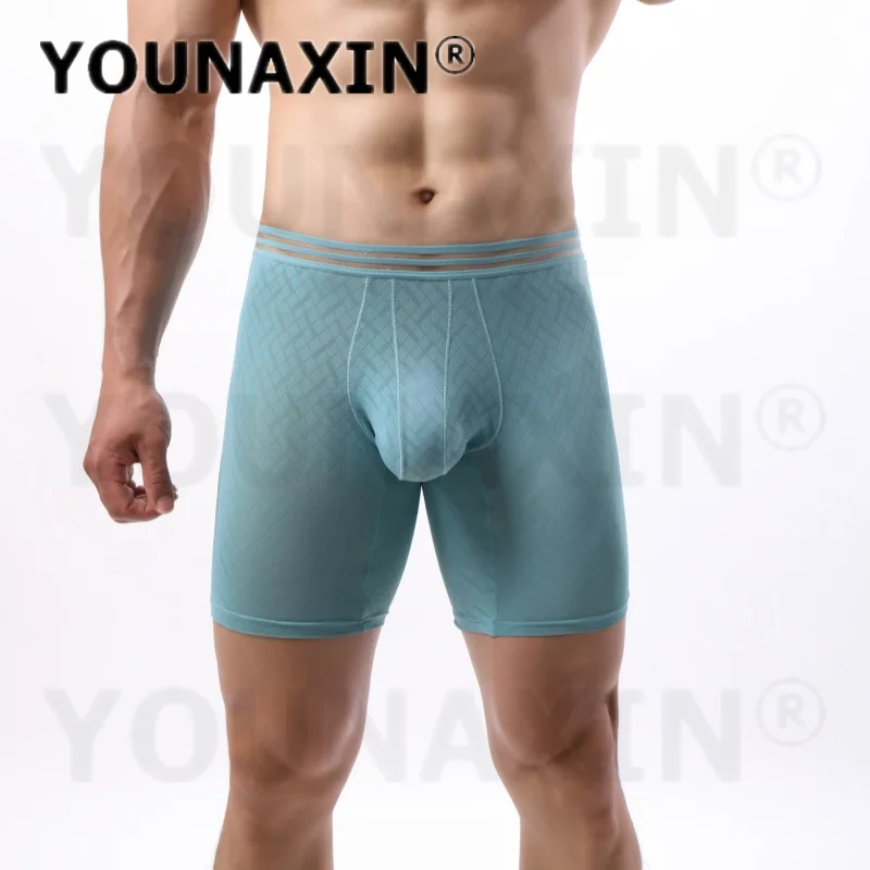 5 Pieces Men's Big Size Sexy Boxer Briefs Long Leg Breathable Quick Dry Sports Underwear Ice Silk Panties M L XL 2XL YOUNAXIN