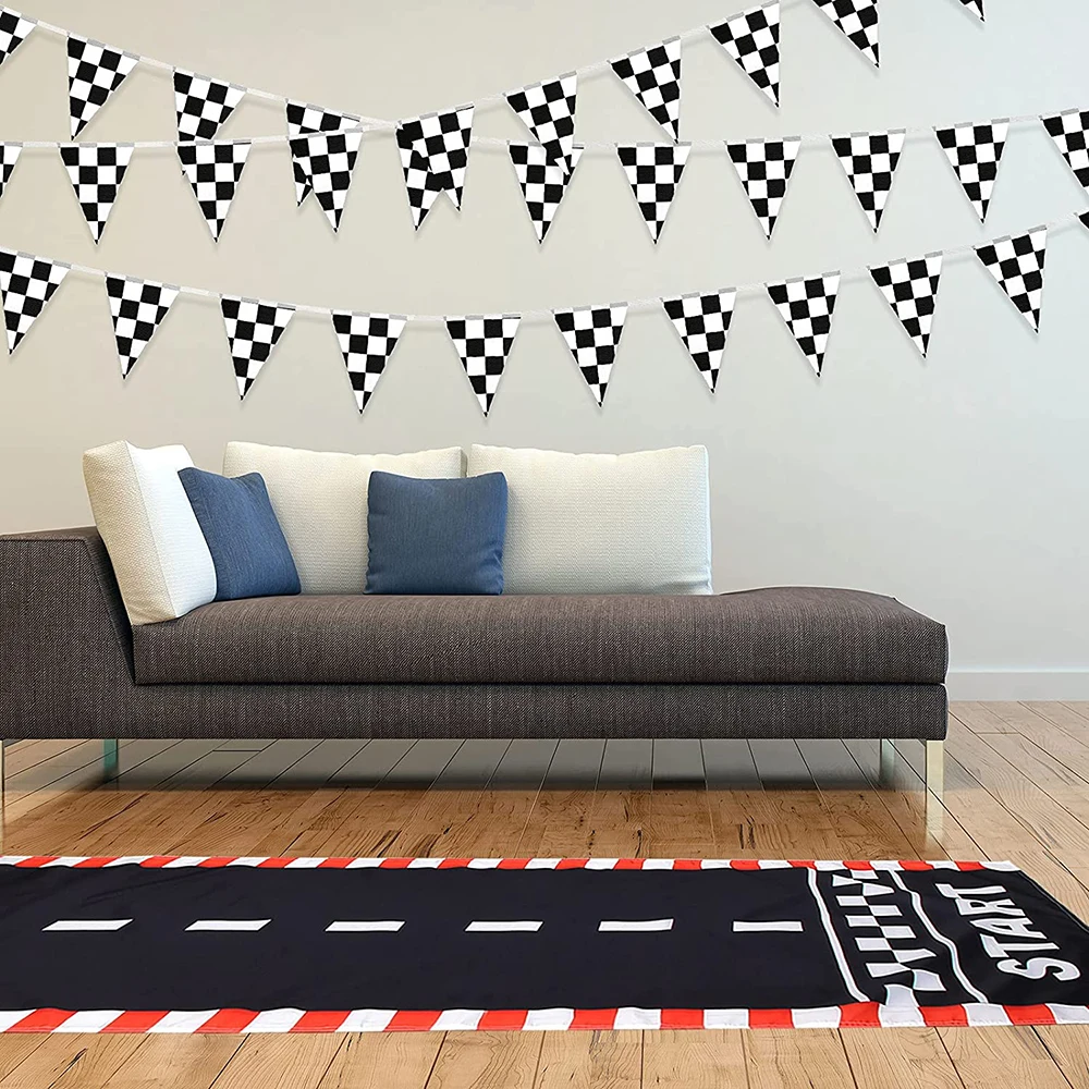 Racing Car Birthday Party Black White Checkered Tableware Pennant Banner for Boys Kids Formula 1 Race Party Decor Favors Gifts