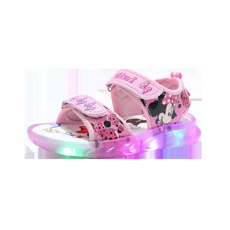 Disney Mickey mouse summer Korean elsa sandals led lights luminous shoes pink breathable sports girls beach shoes