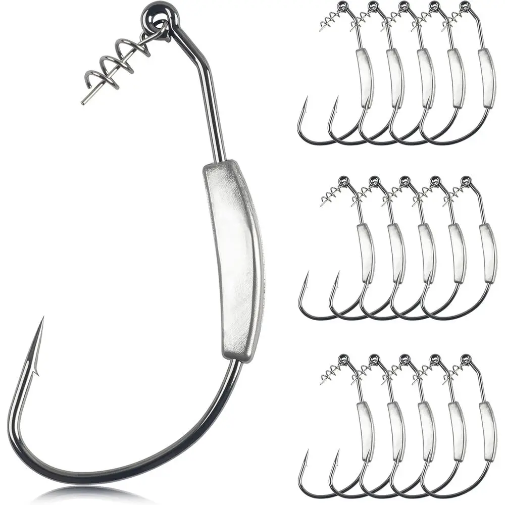 

Набор из 15 крючков для плавания без сорняков с поворотным замком и мягкими пластиковыми червями для ловли окуня