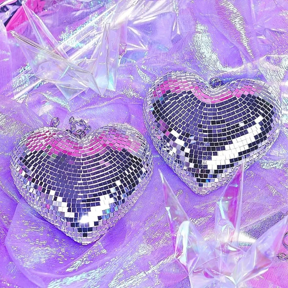 Heart-Shaped Disco Ball Decorations Lightweight Reflective Reflective Atmosphere Products Glass Keychain