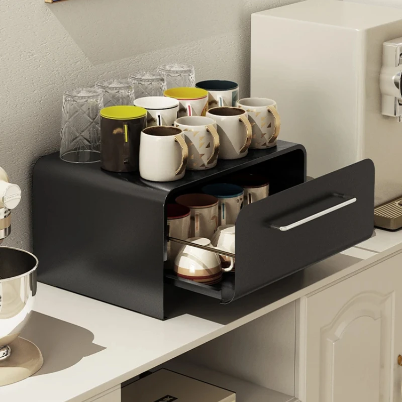 

Coffee Machine Storage Rack Tea Bag Capsule Drawer Organizer Dustproof Tea Cup Holder Small Desktop Stand