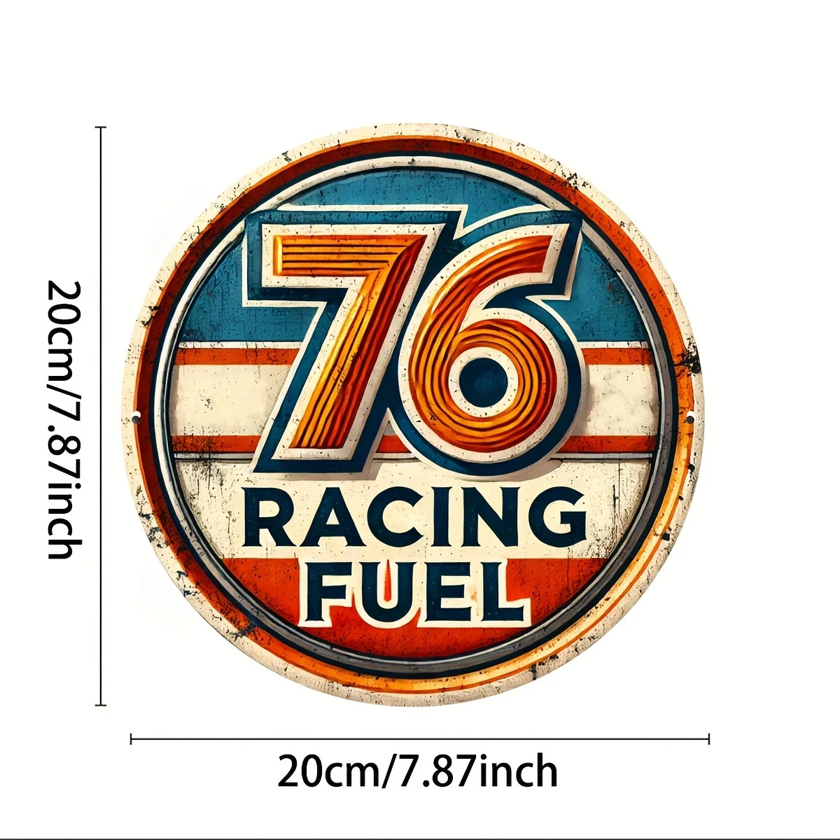 1pc 8 x 8inch(20 x 20cm) 76 Racing Fuel Vintage Metal Tin Sign - Round Aluminum Wall Art, Durable, Windproof and Waterproof, Ver