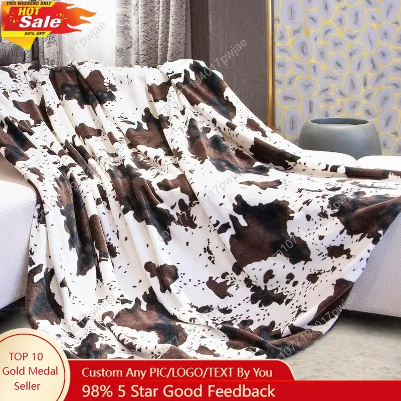 

Cow Print Flannel Soft Cozy Blanket, Soft Warm Throw Blanket All Season Blanket Breathable Comfortable Custom blankets
