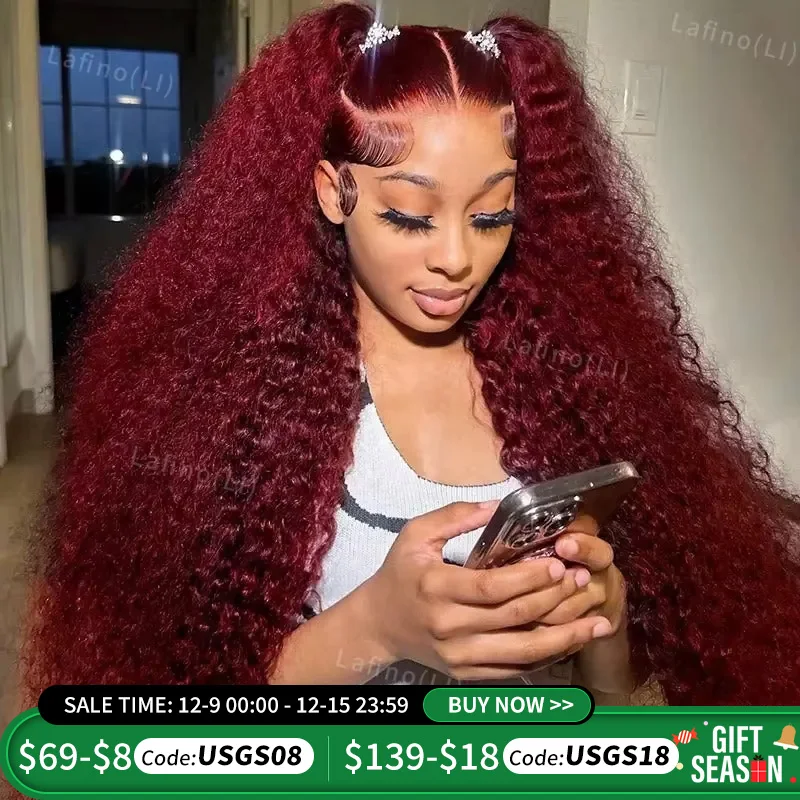 Burgundy 13x6 Hd Lace Frontal Human Hair Wig 13x4 Lace Frontal Curly Deep Wave Wig  30 Inch 99j Red Colored Water Wave Wigs