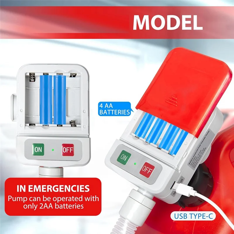 Automatische Kraftstofftransferpumpe 51'' extra langer Schlauch, 4 Dosenadapter für Öl, Diesel. Schnelle und sichere tragbare Benzinkanisterpumpe