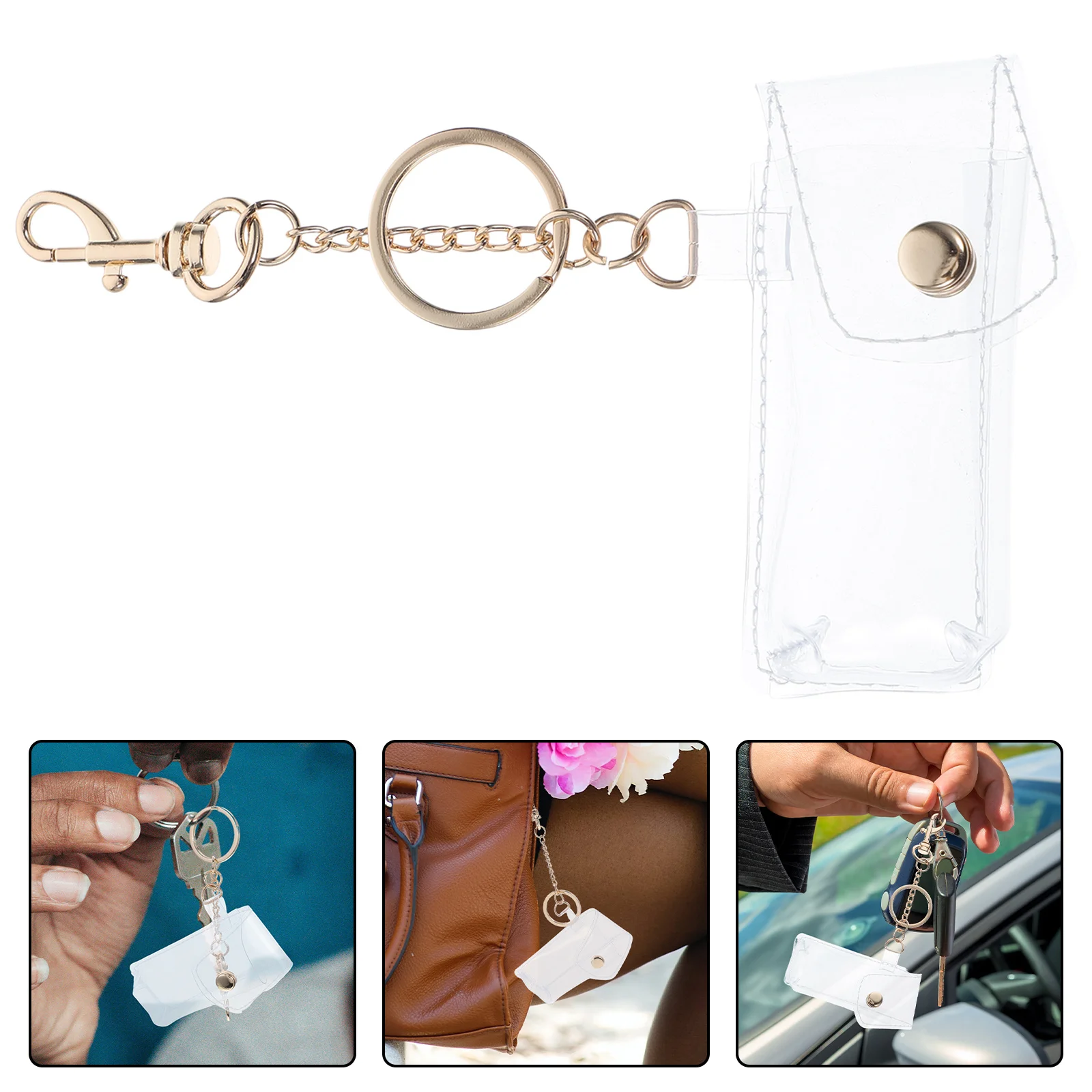 

2pcs Clear Keychain Pouch For Lipstick Lip Gloss Storage Transparent Pvc Key Ring Holder Portable Organizer Case Travel Car Use