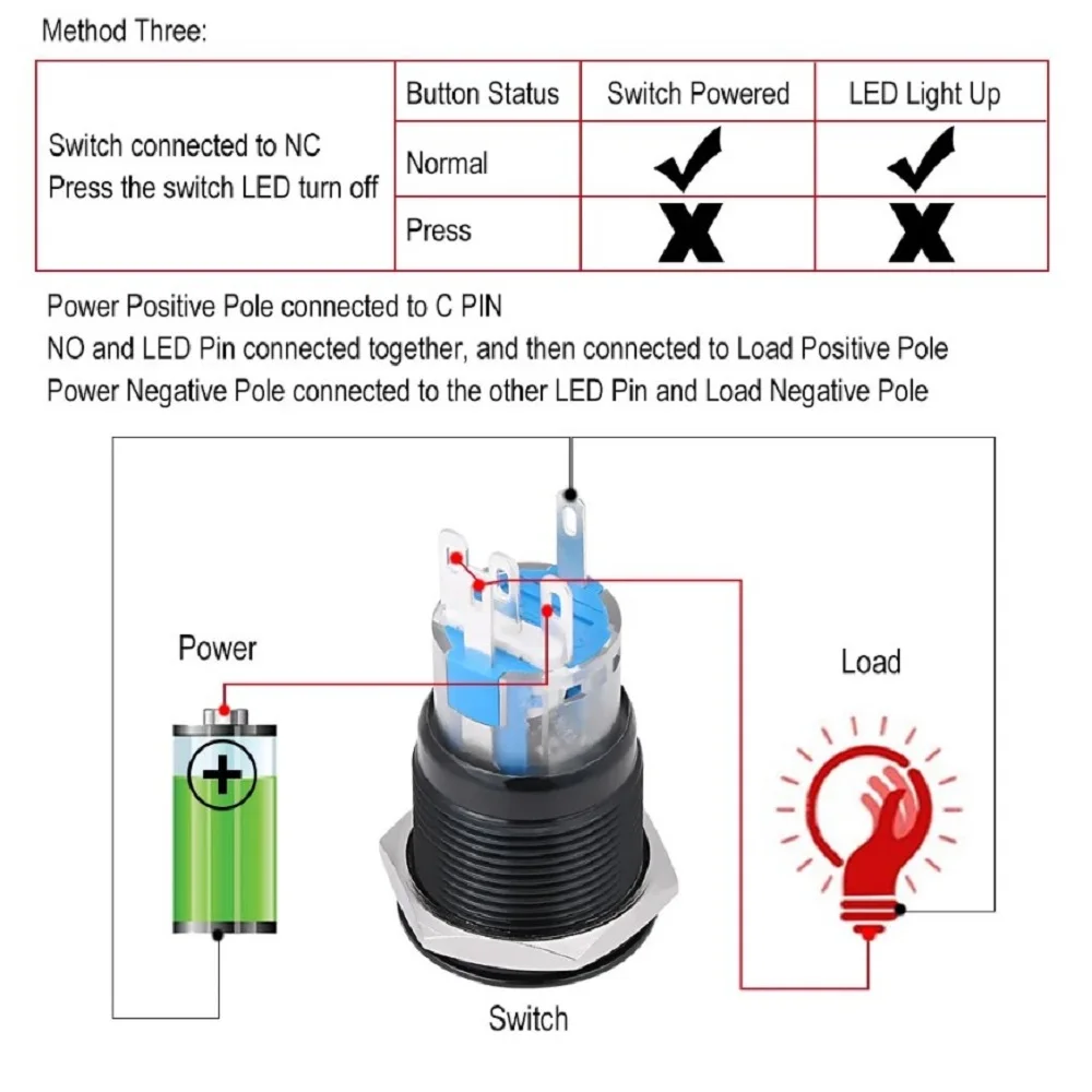 1pcs 12V Engine Start Switch Metal Push Button Start Stop Switch with LED Light 19mm Car Engine Power Switch  Waterproof