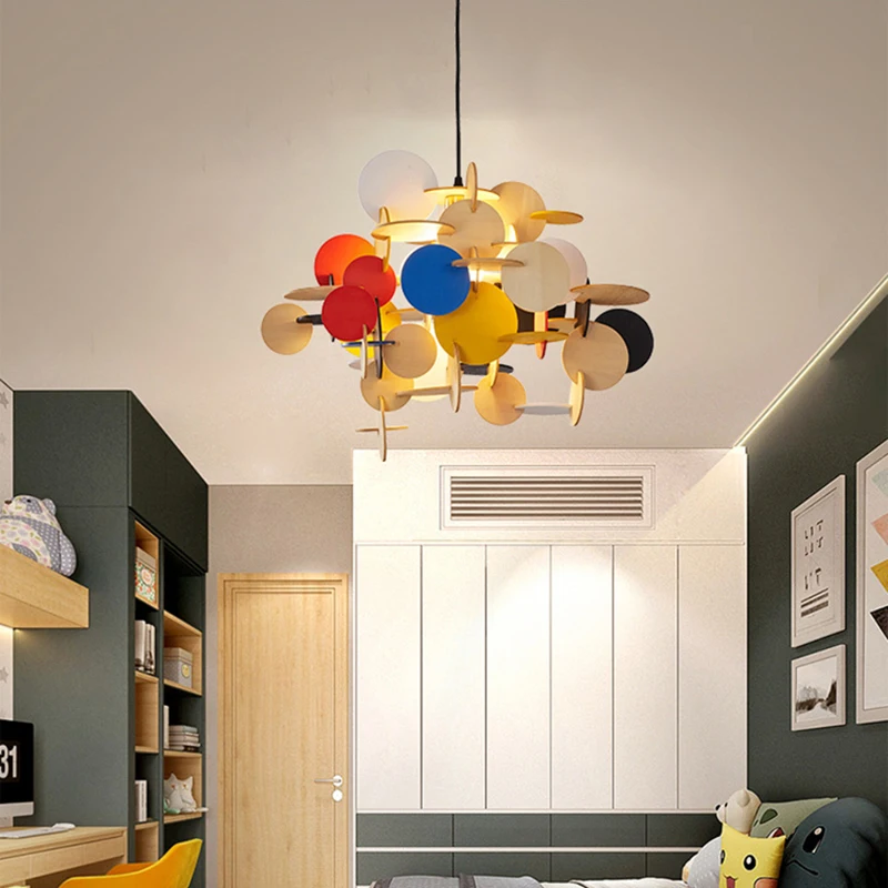 

Wooden Chandelier Modern Nordic Pendant Lamp For Ceiling Bedroom Study Dining Room Colorful Lighting Home Decor Ceiling Fixture